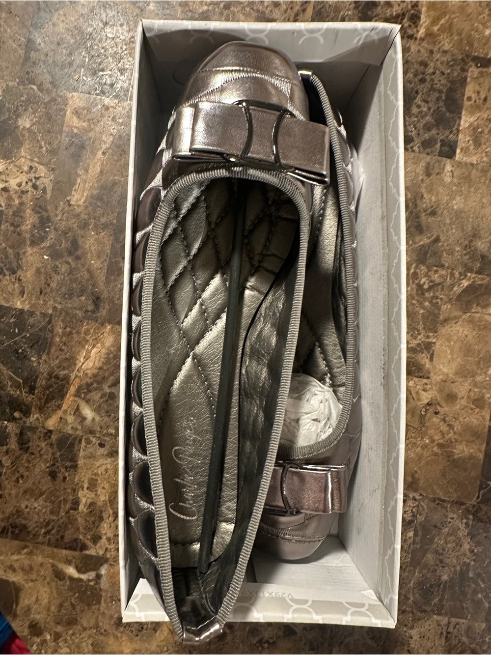 Charlie Paige Metallic Pewter Bow Ballet Flats